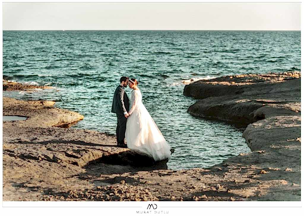 Delikli koy deniz kenarı, düğün fotoğrafları, dış çekim